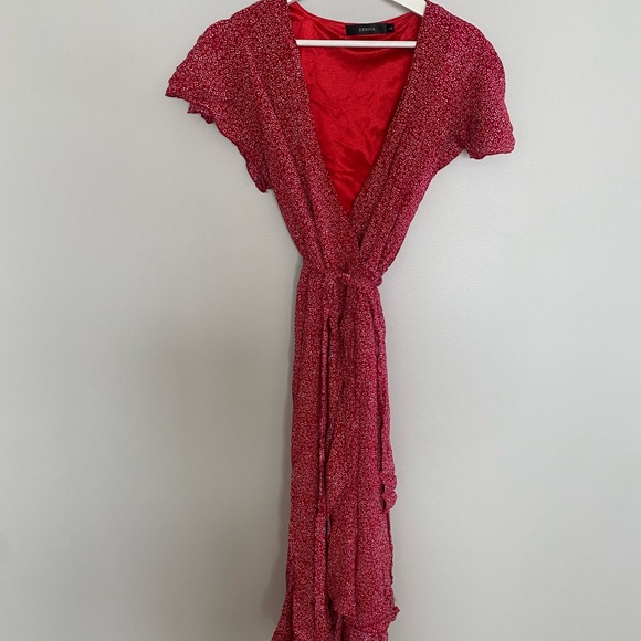 Bohemian Floral Printed Wrap V Neck Short Sleeve Split Beach Party Maxi Dress - Picture 3 of 6